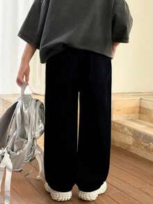 Young Boy Street Style Medium Wash Adjustable Waist Distressed Denim Jeans - Black - View 5