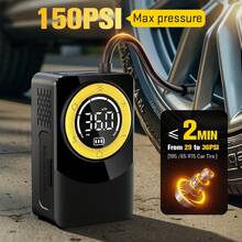 Carsun 轮胎充气机便携式空气压缩机，150PSl 汽车轮胎气泵，带数字压力表、LED 灯和自动关闭功能，适用于汽车、摩托车、自行车、球类的无绳气泵 - 無線數顯款 - 查看 6