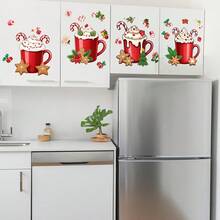 Autocollants de placard à tasse crème de Noël, cannes de bonbon, bonshommes en pain d'épices, sapins de Noël, houx, autocollants muraux PVC amovibles et réutilisables à double face créatifs pour embellir et décorer les portes du salon et de la salle à manger - Multicolore - Voir 6