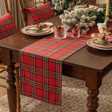 1 peça de caminho de mesa com decoração de Natal, jogos americanos xadrez xadrez de Natal, toalhas de mesa xadrez laváveis e resistentes a xadrez, perfeitas para decoração de cozinha e casa, decorações de mesa de Natal para ambientes internos - Multicolorido - Ver 12