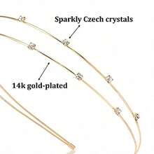 COCORIBBON Tiara de cristal fina doble diadema de metal dorado para mujer boda fiestas - como en la foto - Ver 2