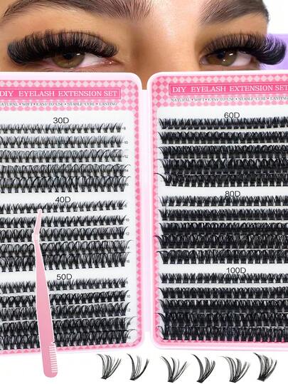 600 Sets Of Clustered False Eyelashes, 30D/40D/50D/60D/80D/100D Mixed False Eyelashes With A Curl Of 0.07 Mm, 8-16 Mm, Suitable For Beginners With A 3D Russian Curl Style, Reusable Home Products, No Sensation Of Foreign Objects On The Eyes.
