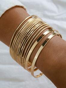 RINTOLER 14pcs Niche Creative Geometric Hollow Handmade Woven Bracelet Set