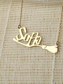 1pc Personalized Magic Broom Necklace - Stainless Steel Witch & Wizard Pendant, Custom English Letter, Women's Fashion Accessory, Gold - Multicolor - View 5