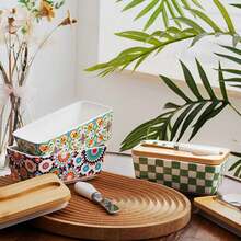 创意乡村风格陶瓷黄油盒，复古家庭厨房奶酪/黄油储存容器，带盖黄油碟，带黄油刀的陶瓷黄油碟，台面黄油罐，黄油容器，家庭厨房的完美礼物