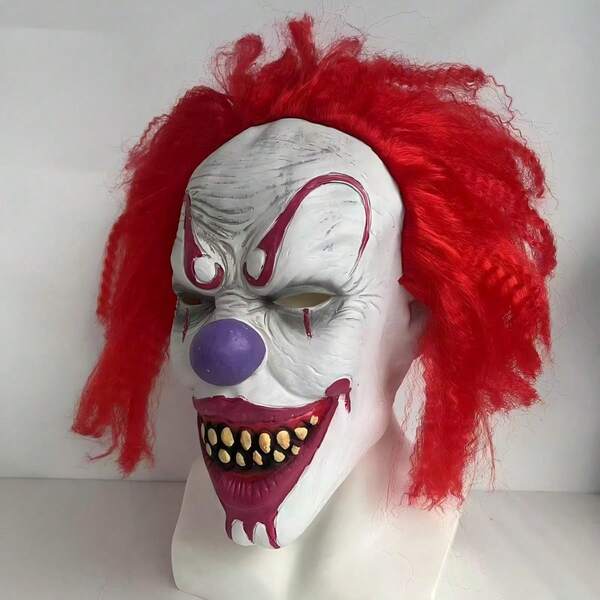 1pc Ghost Clown Latex Mask, Halloween Horror Mask With Red Nose - Perfect For Halloween, Cosplay And Party Costume (Color May Vary Slightly And Have Minor Flaws That Do Not Affect Use) Random Delivery Of 2 Styles (Black Eye Circles)