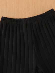 2pcs/Set Girls Casual Colorblock Round Neck Sweatshirt + Butterfly Decor Loose Flare Pants, Comfortable Outfit For Outdoor Activities And Daily Wear, Suitable As Gift - Black - View 5