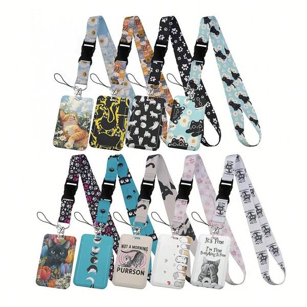 CX Lovely Kitten Manga Card Holder Badge Holder ID Card Lanyards Cell Phone Rope Key Lanyard Neck Straps Keychain Cats01
