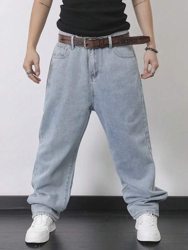 بنطلون جينز رجالي مستقيم الساق عصري من طراز Y2K