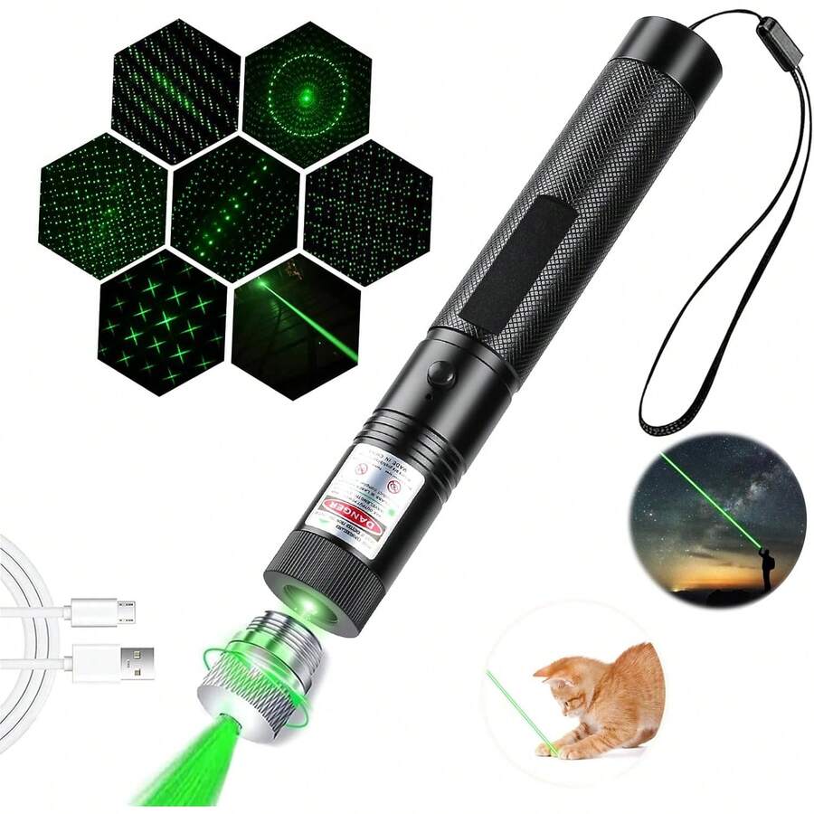 Kayoosi Linterna de Luz Verde, Portátil Recargable por USB con Patrones de Luz, 3000m de Alcance Nocturno Efectivo, Adecuado para Acampar, Conferencias, Caza, Pesca, Juguetes para Mascotas - 1 - Ver 1
