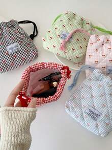 1pc Cute Plaid Cherry Pattern Quilted Camera Bag, CCD Storage Bag, Camera Case, Soft Material, Anti-Drop And Dust-Proof, Compact And Portable, Suitable For Mirrorless Cameras, Minimalist And Portable, Anti-Drop And Scratch-Resistant, Multi-Purpose For Outdoor Use, Camera Accessory Travel Essential, Cruise Essential, Dorm Essential, Birthday Gift, Bridesmaid Gift, Mother's Gift, Teacher's Gift, Valentine's Gift - Multicolor - View 7