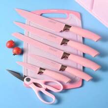 Kitchen Knife Set With Block Pink 19PC Silicone Kitchen Utensil Set And Stainless Steel Knife Set NonStick Sharp Chef Knife And Cooking Utensils Set For Women Family Pink - 粉色 - 查看 6