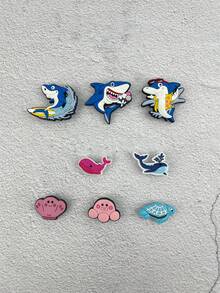 8pcs/Set Cute Ocean Theme Whale, Turtle, Shell Cartoon Pattern Accessories For Sandals, Bracelets, Slippers, Phone Decoration, Suitable For Couples, Birthday, Holiday Gifts
