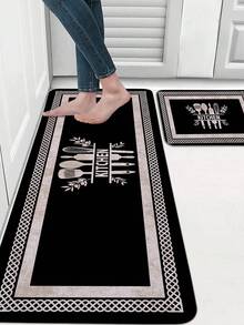 1 pieza Alfombra de cocina con estampado de cuchillo y tenedor en negro, moderna alfombra rectangular de terciopelo de cristal, suave, antideslizante y absorbente, adecuada para sala de estar y uso doméstico - Multicolor - Ver 7