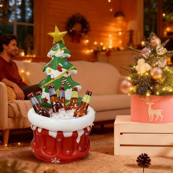 1 pieza Decoración inflable de árbol de Navidad para exteriores - Adornos festivos navideños para bebidas y regalos, diseño autosoportado, sin necesidad de electricidad, Decoraciones navideñas para exteriores