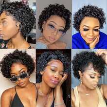 Short Curly Pixie Cut HD Lace Front Wig 13x1 Plucked Human Hair 6 Inch Natural Black 150% Density Curly Wave For Women - Elegant Style, Versatile For All Ethnicities, Short Hair Wigs - Natural & Black - View 6