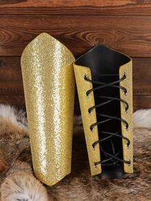 2pcs Medieval Retro Style Adjustable PU Leather Wristband Arm Guard With Strap, Viking Wrist Protector For Cosplay Costume Accessories