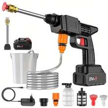 21V Cordless Pressure Washer With 1 Battery And 5-Meter Hose, Suitable For Floor Cleaning, Car Washing, And Garden Watering - 黑色 1*電池 - 查看 1