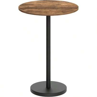 Bar Table, Round Bar Table, Counter Height Table, Pub Cocktail Table, Metal Frame, For Bistro, Dining Room, Living Room, Terrace, Rustic Brown And Black BT05BR
