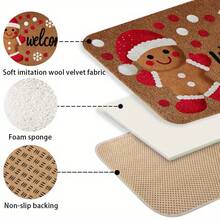 1pc Gingerbread For Man Welcome Doormat Festive Non-Slip Indoor Outdoor Entrance Rug With Santa Hat Snowflake Pattern Soft Flannel 2D Pattern Printing Floor Mat For Holiday Home Decoration New Year Party Supplies Home Decor, Best For Christmas. Actual Item Is Smaller Than Picture. May Be Certain Color Difference.