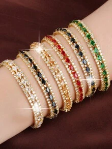 1pc Fashionable & Versatile Colorful Zirconia Beaded Bracelet