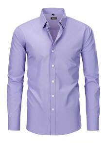 Men's Plaid Shirt In Jacquard Fabric With 40% Cotton - Màu tím hoa cà - Xem 2