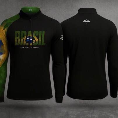 Camisa Camiseta de Pesca Agro Gola Zíper Proteção Solar UV New Fisher - NF49