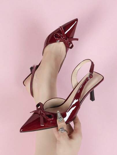 كعب عالي بلون بوردو للنساء، كعب قطة مدبب، أحذية لفستان الحفلات والزفاف، كعب رسمي بارتفاع 7 سم مع إبزيم، كعب بوردو