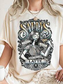 Women's T-Shirt,  And Sally Shirt Set, Pumpkin Spice Latte And Ale Tee, Nightmare Before Christmas Couple Shirts,  Halloween T-Shirt - Casual Short Sleeve Round Neck Top With Playful Cartoon Design & Durable Print, Elegant Party Women's Tee For  Travel, Picnics, Party Outfits, Beach - White - View 6