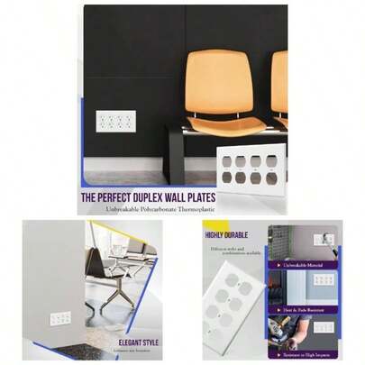 8824 - Duplex Receptacle Outlet Wall Plate, Standard Size 4 - Gang, Polycarbonate Thermoplastic, White