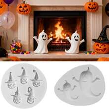 1 pieza Molde de silicona con diseño de calabaza y fantasma de Halloween, herramienta para decorar pasteles con fondant, molde de silicona para caramelos, magdalenas, chocolate, accesorios de cocina para hornear - Gris Claro - Ver 7