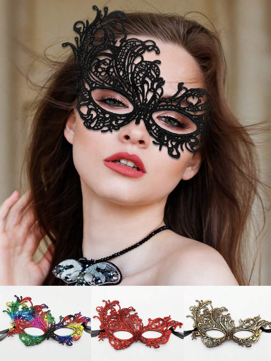Mặt nạ ren Giáng sinh trang trí tiệc hóa trang, mặt nạ che mắt ren gợi cảm có lá vàng - Nhiều màu - Xem 1