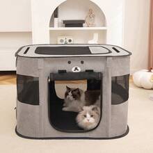 1pc Beige Color Foldable & Portable Pet Playpen, 600D Waterproof Oxford Cloth + Breathable Mesh, Indoor/Outdoor Cat Dog Use, Pet Nest Whelping Box For Camping, Easy To Store And Carry