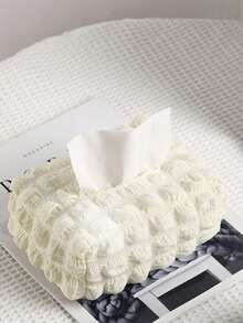 1pc New Cream Style Tissue Box - Rectangular Decorative Tissue Box, Suitable For Desktop, Car, Bedroom, And Restaurant Use. Fashionable Cream Puff Tissue Box Cover, Hand Sewn Fabric Tissue Box Cover