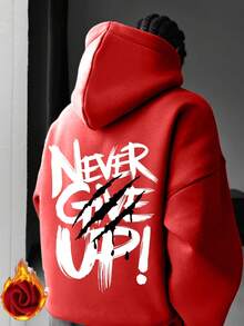 GRDR Men's Autumn/Winter Letter Slogan & Scratch Print Casual Loose Fit Hoodie Sweatshirt - Red - View 6