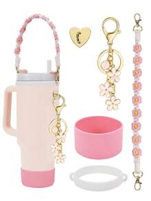 5 件/1 件硅胶保护套、防摔防刮硅胶套、防滑硅胶保护套、配套手工编织运动水壶带、心形自粘挂钩、花朵和 26 个字母吊坠标记、带肩带的瓶架、手工编织挂绳、硅胶支架、适合 8-40 盎司水瓶、耐用防撕裂、适合日常使用、家庭聚会、旅行和派对