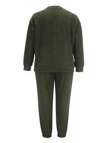 Plus Size Women Elegant Solid Color Pocket Long Sleeve College Holiday Office Spring Autumn 2-Piece Set Comfortable Casual Spring Outfit Women Vacation Outfits Women Autumn Outfit For Women Back To School Clothes. - Dark Green - View 7