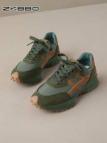 ZKBBO Women's Casual Sneakers Retro Lace-Up Flat Comfortable Walking Shoes, Lightweight Minimalist Fitness Shoes, Suitable For All Seasons - Green - View 6