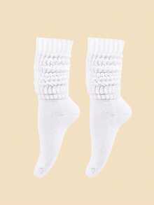 3 Pairs Solid Color Casual Socks, Simple & Warm Calf Socks, Women Tights And Hosiery