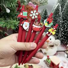 10pcs Retractable Christmas Series Ballpoint Pens, Christmas Tree And Santa Claus Design, Suitable For Christmas Holiday Office Supplies And Party Gifts - Red - View 3