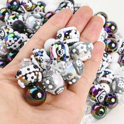 50pcs Classic Black & White Elegant Versatile Acrylic Beads, Multi-Functional Acrylic Loose Beads, Suitable For Clothing Decoration, Shoes & Boots Accessories, DIY Bracelets, Decorative Chains, Fashion Accessories