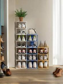 Vertical Shoe Rack:Stackable Shoe Rack For Closet DIY Free Standing Shoe Organizer Small Shoe Shelf For Small Spaces And Narrow Spaces Plastic Lightweight Modular Easy-Assembly Design Ideal For Entryway Living Room Bedroom Dorm Apartment And Narrow Closets, Perfect For Sneakers Sandals Heels Boots, Keeps Footwear Organized, Clutter-Free Storage Solution, Space-Efficient, Stackable Freestanding Unit, Portable, Versatile For Closet Shelf Or Hallway, Simple DIY Setup, Sturdy Plastic Construction, Long-Lasting Use, Spring Refresh For A Tidy Wardrobe - Multicolor - View 10