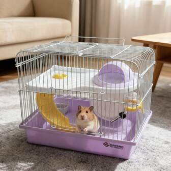 2-Story Portable Hamster Cage - Mini Habitat Exercise Wheel, Water Bottle & Food Bowl - Ventilated Travel Carrier For Dwarf Hamsters/Mice(Multiple Colors)