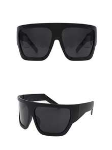 1pc Large Frame Sports Goggles, One-Piece Men's Fashion Glasses, Personalized And European And American Glasses - Black - View 5