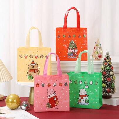 4 Stück Weihnachts-Geschenktüten aus Vliesstoff, Schneeflocken Süßigkeiten süße Weihnachtsgeschenktüten