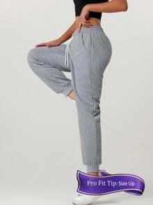 女士冬季保暖抓绒运动裤 - 高腰弹力腰带运动休闲裤，适合跑步、瑜伽等运动 - 灰色 - 查看 4