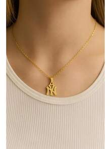 18K Gold Plated - Silver New York Necklace Stainless Steel Pendant Necklace Link Chain NY Pendant High Polished Finish Gift Idea2025 - 金子 - 查看 8