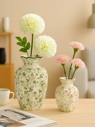 1 件新中式绿色花卉瓷器花瓶，古典手绘花园花瓶，室内外植物装饰花瓶，复古家居花园装饰花瓶