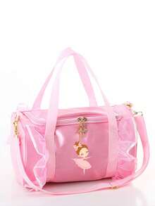 1 Fashionable Dance Bag, Lightweight Ballet Bag, Cartoon Pattern And Lace Detail Shoulder Bag, Flip Polyester Lining And Zipper Pocket, Suitable For Young Ballet Dancers' Daily Use, Perfect Gift Choice For Her