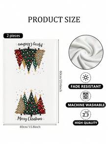 2pcs Christmas Tree Printed Kitchen Towels, Polyester Hand Towels With Christmas Pattern, Super Soft Woven Dishcloths, Machine Washable, Ideal For Restaurant, Kitchen, Christmas Holiday Decoration And Gifting - Multicolor - View 3